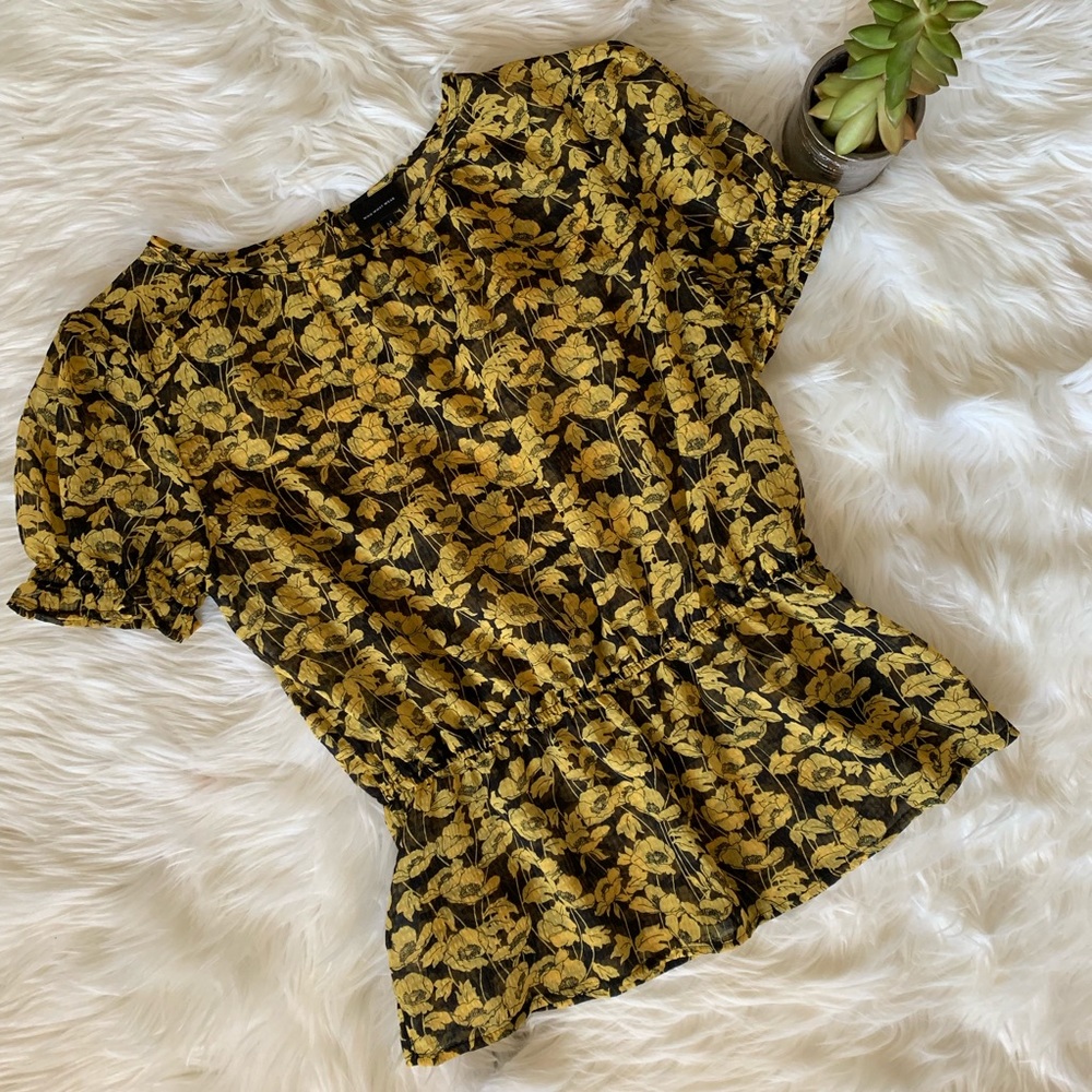 Who What Wear Floral Semi-Sheer Cinch-Waist Blouse